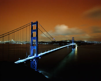 View of suspension bridge at night