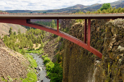 Cropped image of arch bridge over crooked river gorge