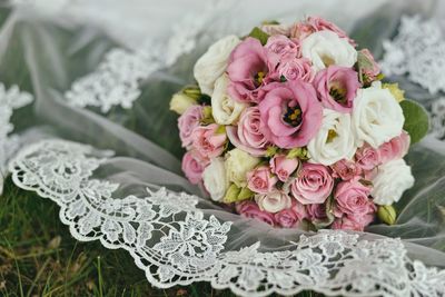 High angle view of rose bouquet