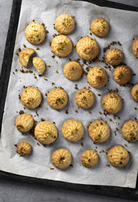 High angle view of cookies