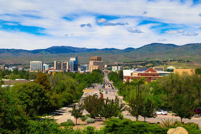 High angle view of townscape against sky