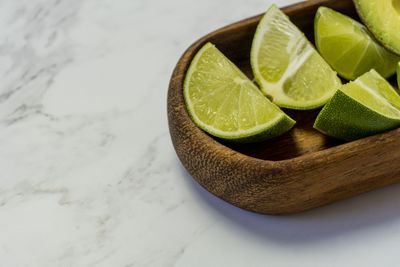 High angle view of lemon slices on table