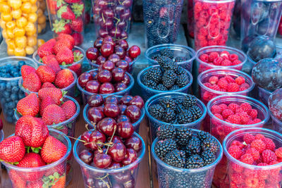 High angle view of fruits for sale in market