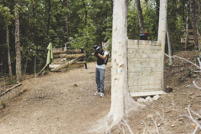 Army soldiers training in forest