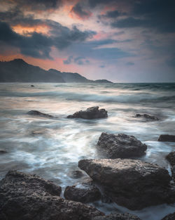 Scenic view of sea against sky during sunset