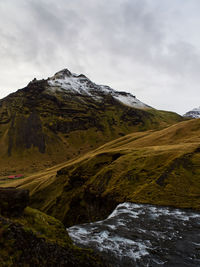 Scenic view of snowcapped mountains against sky in iceland 