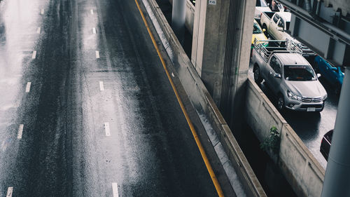 High angle view of train at railroad station