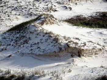 High angle view of snow covered land