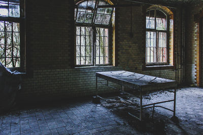 View of empty bench in building