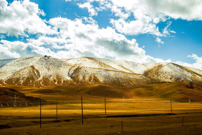 Scenic view of snowcapped mountains against sky