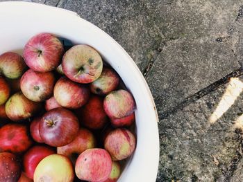 High angle view of apples in bowl