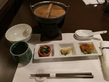 High angle view of food on table