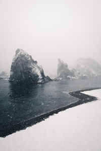 Scenic view of sea against sky during winter