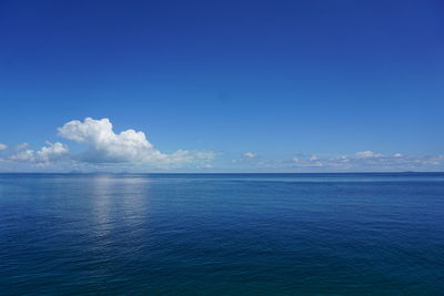 Scenic view of sea against blue sky