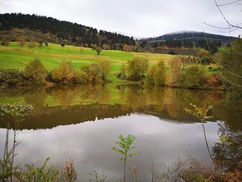 Scenic view of lake against sky