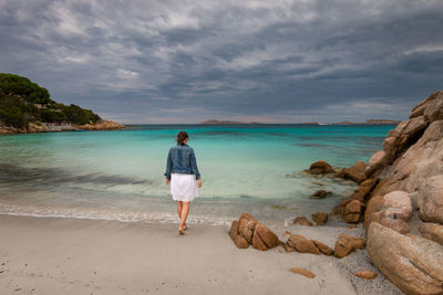 Rear view of woman standing on beach