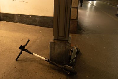 High angle view of bicycle on street against building