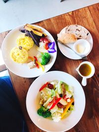 Directly above shot of breakfast on table at home