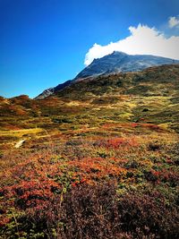 Scenic view of mountains against sky during autumn