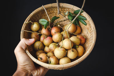 Midsection of person holding fruits in basket