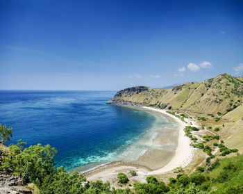 Scenic view of sea against blue sky