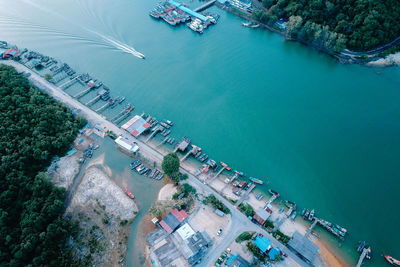 High angle view of ship in sea