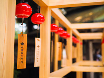 Close-up of red lanterns hanging