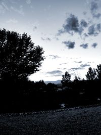 Silhouette trees on field against sky