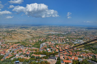 High angle view of town against sky