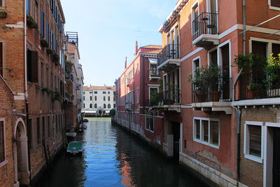 Canal passing through buildings in city