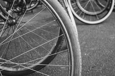 High angle view of bicycle wheel