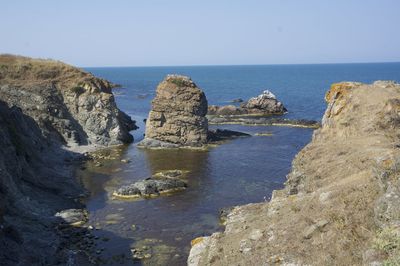 Panoramic view of sea against clear sky