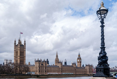 Buildings in city against cloudy sky