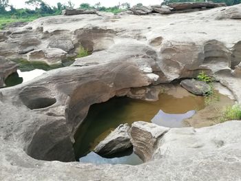 High angle view of rocks in sea