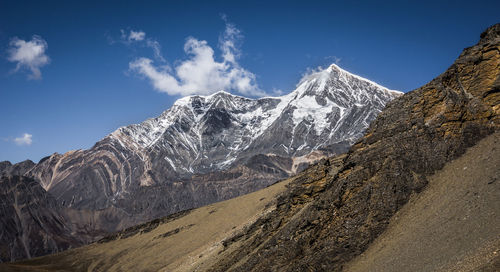 Scenic view of snowcapped mountains against sky