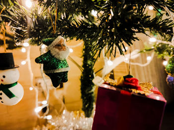 Close-up of illuminated christmas tree