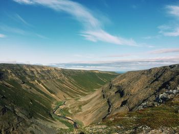 Scenic view of mountains against cloudy sky