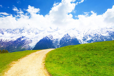 Scenic view of snowcapped mountains against sky