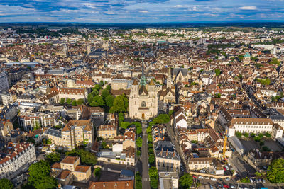 High angle view of buildings in city