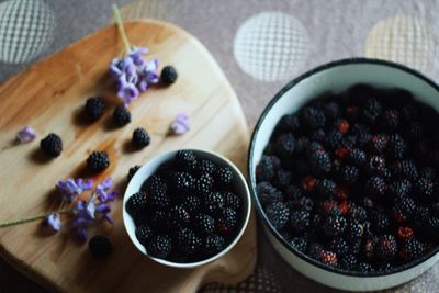 High angle view of fruits in bowl on table