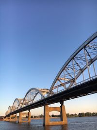 Low angle view of bridge against clear blue sky