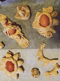 High angle view of cookies on table