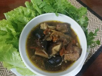 High angle view of meal served in bowl