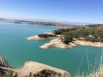 High angle view of dam against sky