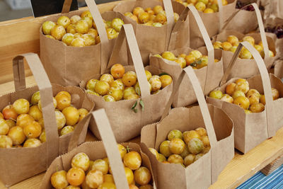 High angle view of fruits in box