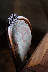 High angle view of chair and table