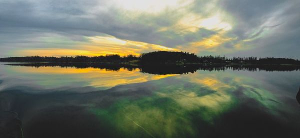 Scenic view of lake against sky during sunset