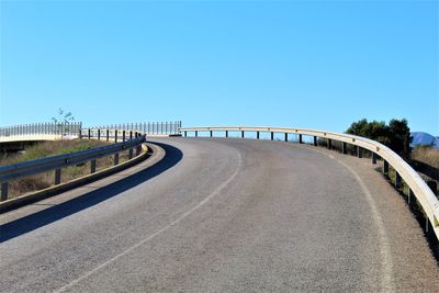 Empty road against clear blue sky