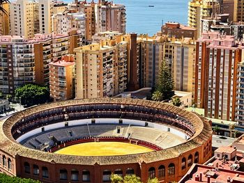 High angle view of buildings in city