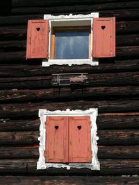 Low angle view of window on old building